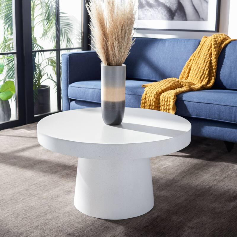 SAFAVIEH Jaria Paper Mache Round Coffee Table - 31.6" W x 31.6" L x 17.8" H - White Terrazzo