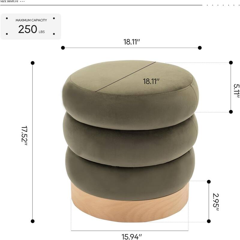 Modern Velvet Tufted Ottoman Footstool with Wood Base