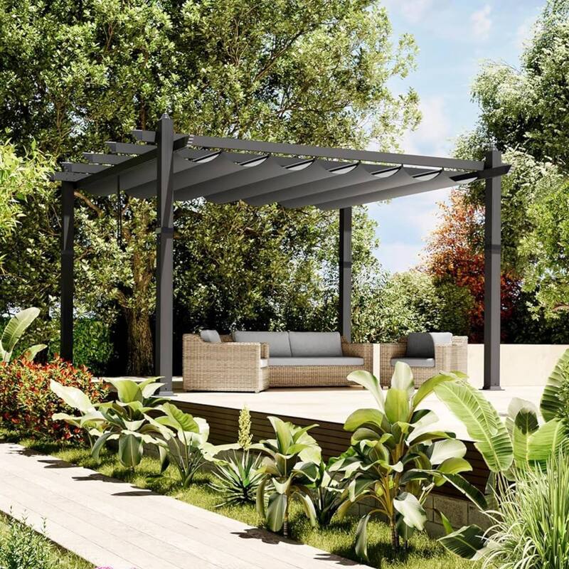 10x13 Ft Patio Outdoor Pergola and Gazebos for Existing Deck, Backyard Garden Porch - Grey