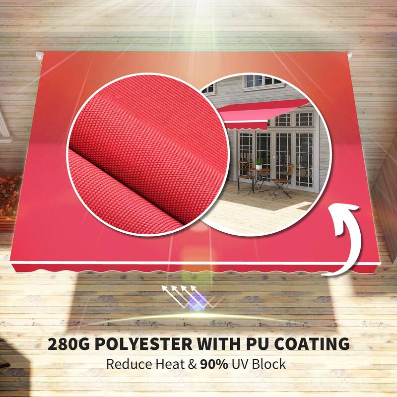 12' x 10' Retractable Awning Sun Shade Shelter with Manual Crank Handle, 280g/m² UV & Water-Resistant Fabric and Aluminum Frame