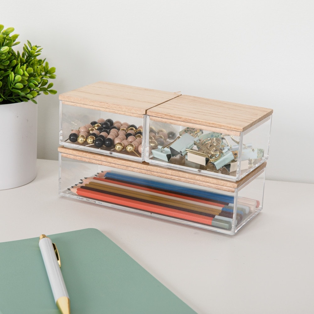 Gracious Living Clear Mini 3 Drawer Desk Organizer with White Finish, 2 Pack