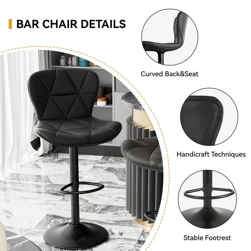 Modern Bar Stools Set of 2, Adjustable Faux Leather Upholstered Swivel Bar Stools, Counter Height Bar Chairs