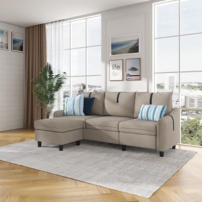 Sectional Sofa with Reversible Ottoman for Living Room