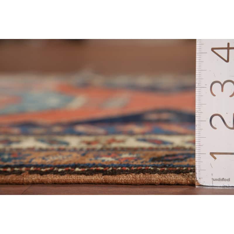 Orange Geometric Bakhtiari Vintage Persian Wool Carpet - 3'0" x 12'1"