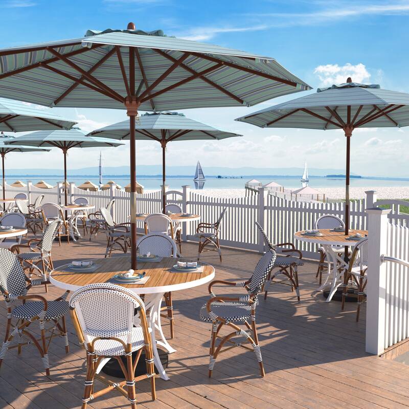 California Umbrella 9ft Marenti Wooden Sunbrella Patio Umbrella with Sunbrella Fabric, Base Not Included - Dolce Oasis