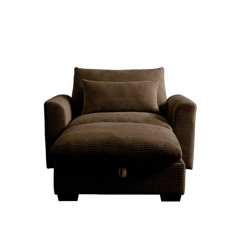 Modern Living Room Chair, Upholstered Fabric Accent Armchair, Corduroy Single Sofa Chair with Ottoman for Office/Bedroom