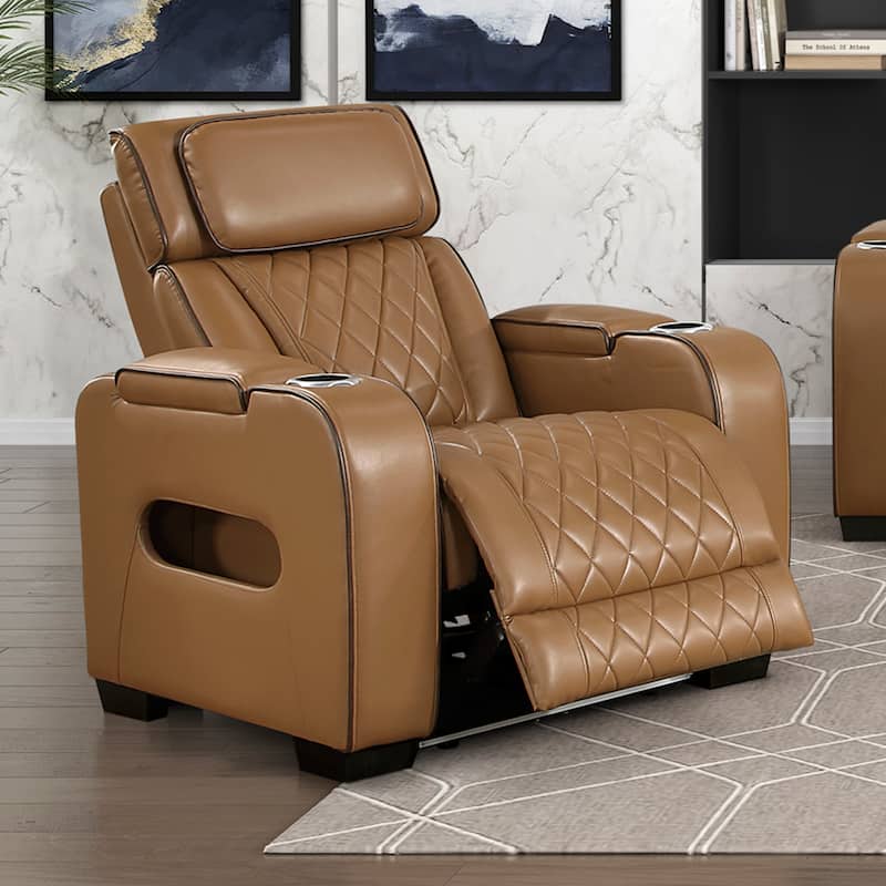 Ezra 37.5" Faux Leather Power Recliner - Power Heatrest, Cup Holders