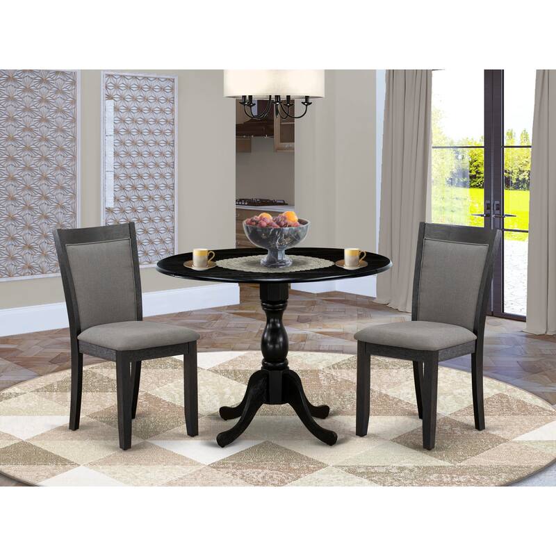 East West Furniture Dining Table Set- a Round Kitchen Table and Linen Fabric Dining Chairs, Wire brushed Black (Pieces Options)