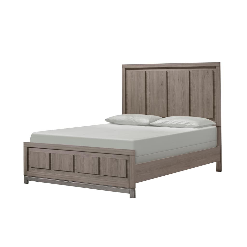 Contemporary Queen Panel Bed with Sleek Minimalist Design and Grey Oak Finish