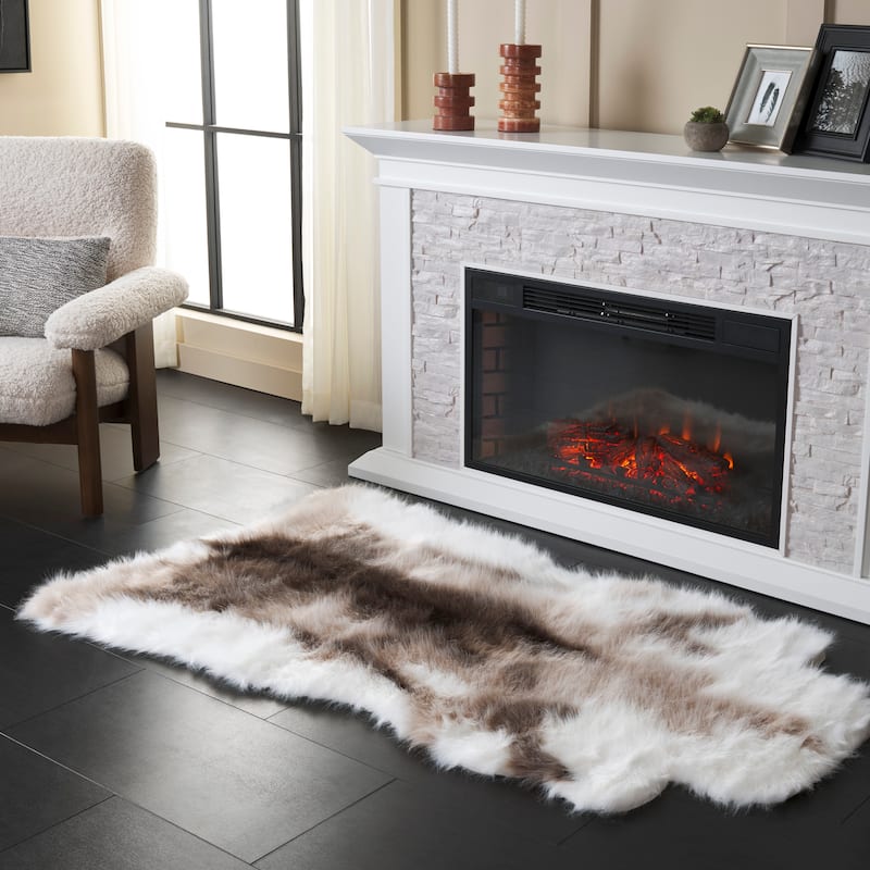 SAFAVIEH Faux Sheep Skin Hanife 2-inch Thick Shag Rug - 3' x 5' - Ivory/Brown