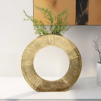 Sagebrook Home Modern Glam Metal, Round Open Cut Out Vase