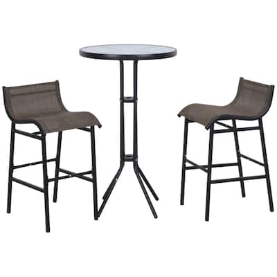 3 Piece Bar Height Outdoor Bistro Set for 2, Round Patio Pub Table 2 Bar Chairs with Comfortable Design & Strong Build,