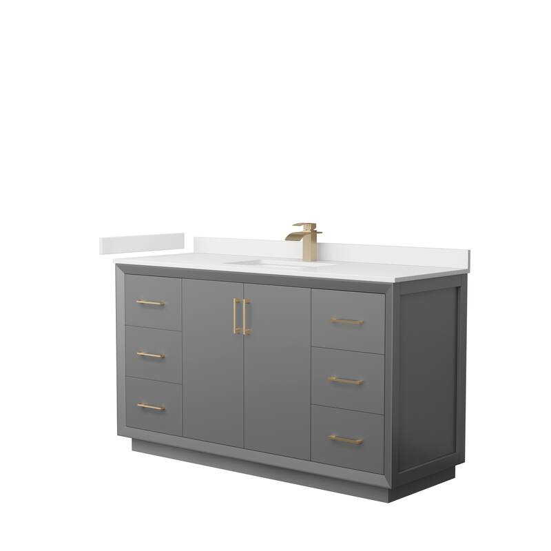 Strada 60-inch Single Vanity, Quartz Top - Dark Gray, Bronze Trim, White Quartz Top