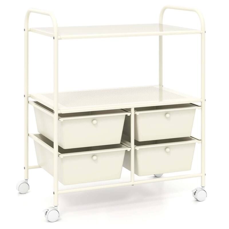 Costway 4Drawer Rolling Storage Cart shelf Scrapbook Paper Office - See Details - White