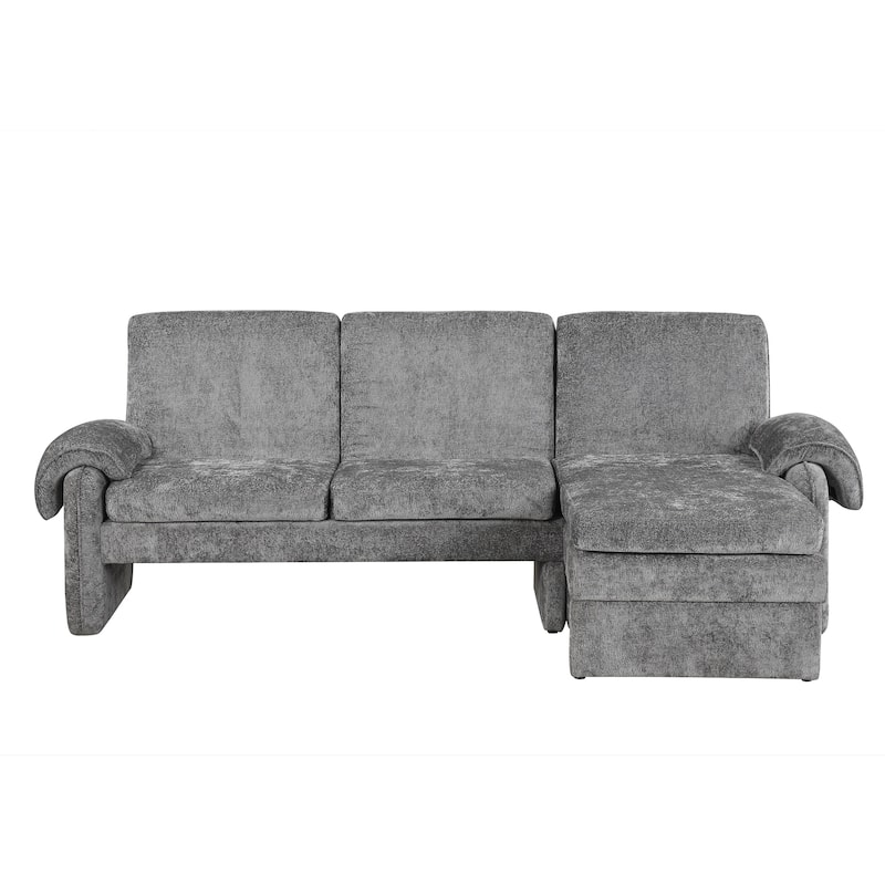 94.1" Convertible Futon Sofa Bed, Adjustable Backrest, Reversible Chaise, Detachable Pillows, Gray Chenille, Living Room