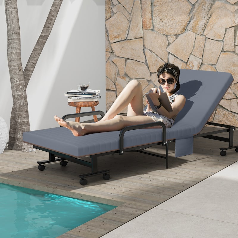 Adjustable Folding Guest Bed Frame with Mattress and Wheels