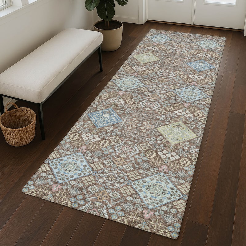 Machine Washable Indoor/ Outdoor Boho Panel Chantille Rug