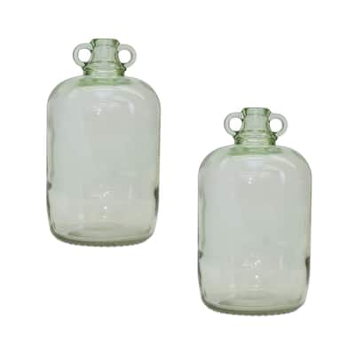Glass Jug Vase with Handle - 12.25" - Sage Green - Set of 2