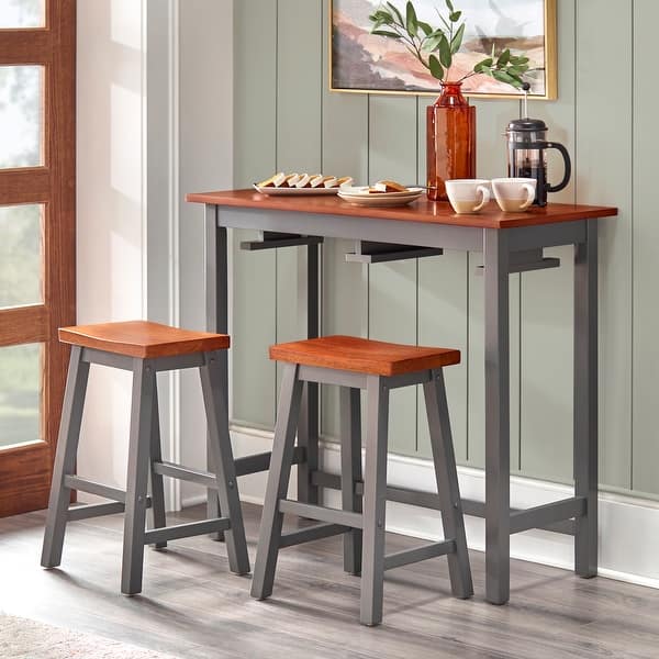 slide 2 of 9, Simple Living Townsend 3-Piece Counter Height Table and Stool Set Walnut/Charcoal Grey