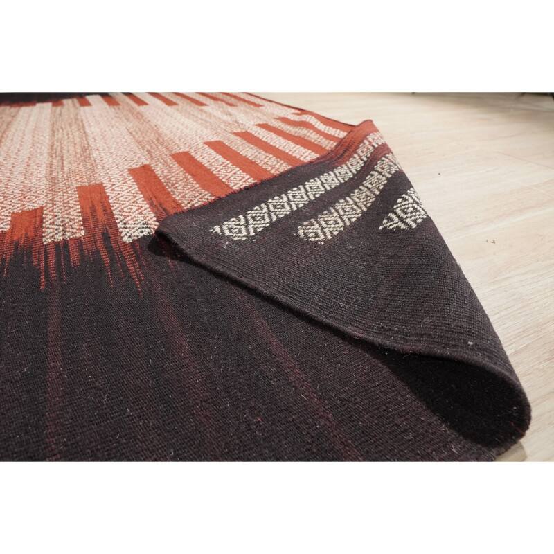 Hand-Knotted Wool Modern Flat Weave Rug, 4' x 6', Red/Black Area Rug, Bold Handcrafted Design for Contemporary Spaces - L