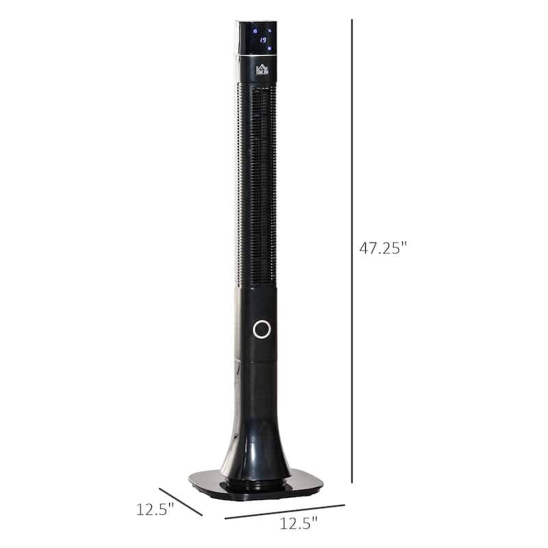 HOMCOM Tower Fan Cooling for Bedroom with 3 Speed, 12h Timer, Oscillating, LED Display, Remote Controller, Black