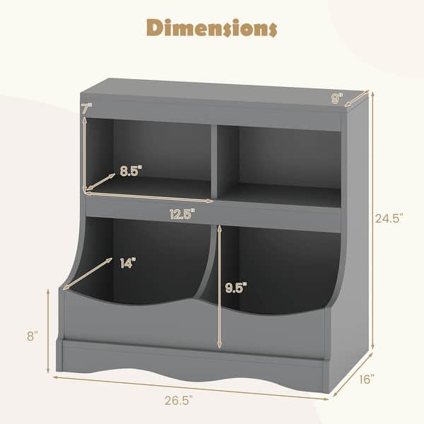 dimension image slide 1 of 3, Costway Toy Storage Organizer for Toys & Books 4-Cubby Kids Bookcase - See Details