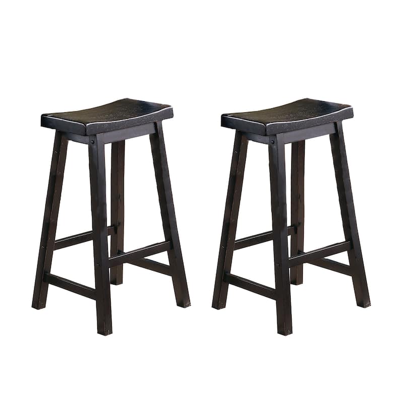 Casual Dining 29-Inch Bar Height Stools 2Pc Set Saddle Seat Solid Wood Oak Finish Home Furniture