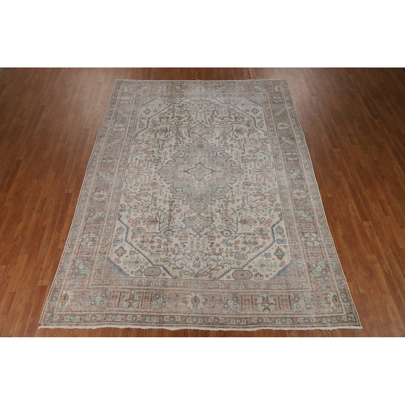Geometric Tabriz Persian Area Rug Bedroom Handmade Wool Carpet - 8'0"x 11'0"