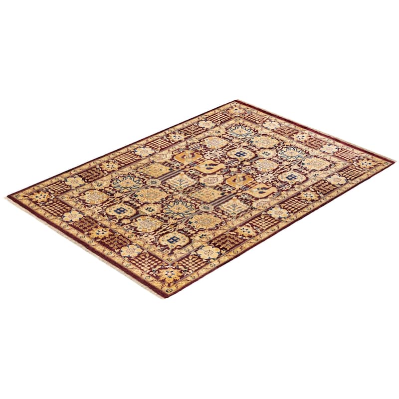 Overton Hand Knotted Wool Vintage Inspired Modern Contemporary Eclectic Red Area Rug - 6' 1" x 8' 7"