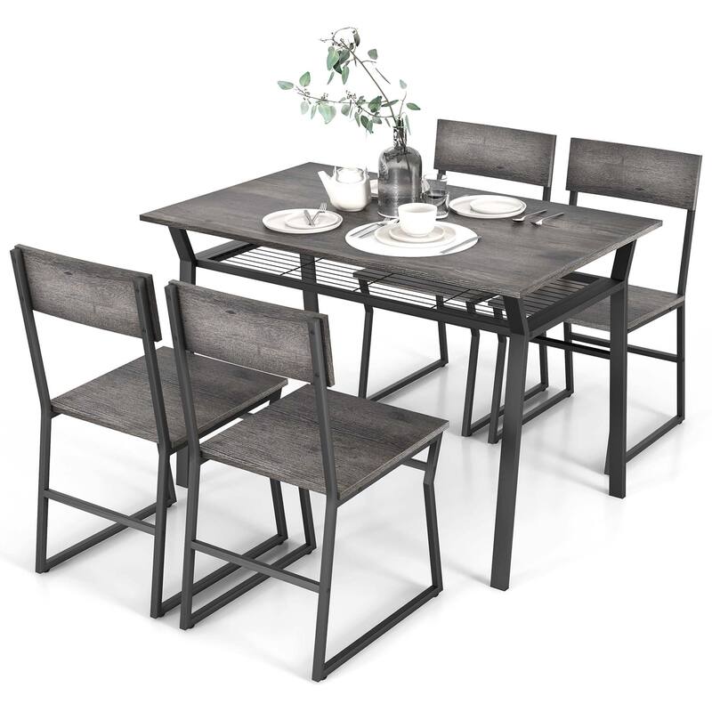 Costway 5 Piece Dining Table Set Industrial Rectangular Kitchen Table - Grey