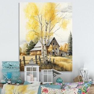 Designart 'Yellow Barn In Spring V' Farmhouse / Country Canvas Wall Art ...