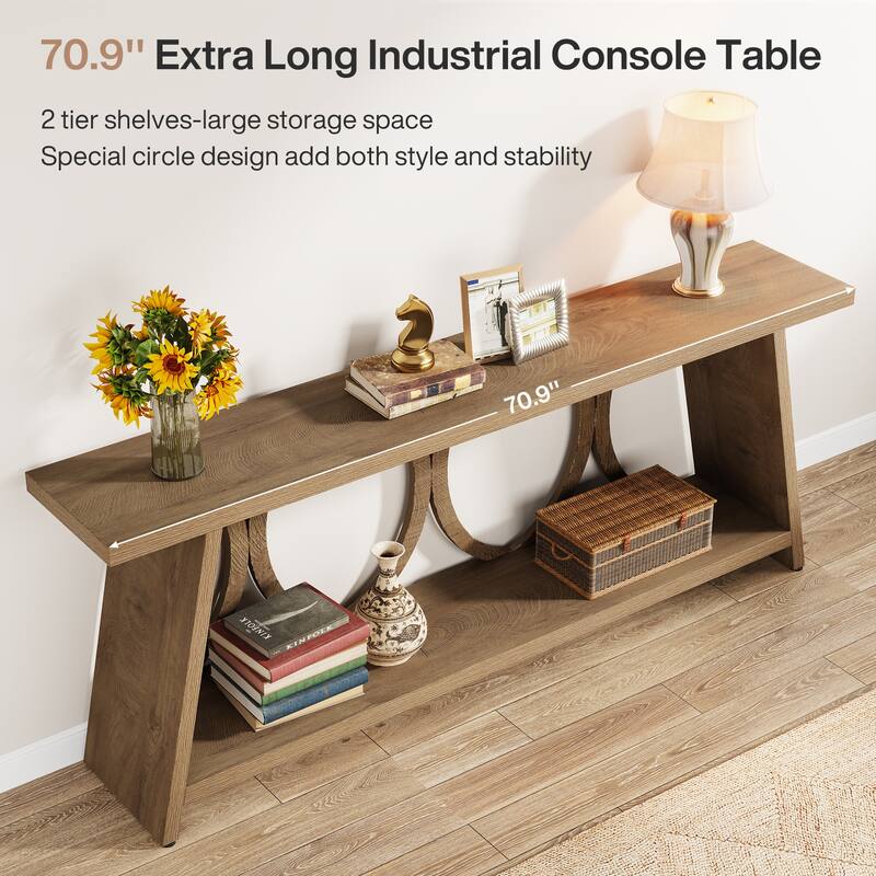 70.8 Inches Extra Long Industrial Console Table with Storage Shelf - 11.61" W x 70.8" L x 31.49"H