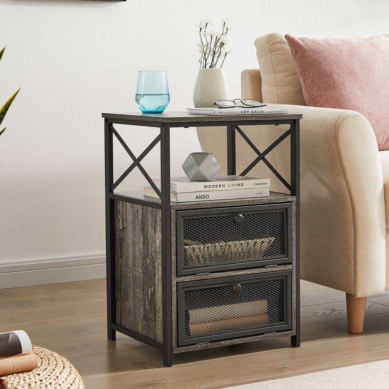 Javlergo Nightstand with 2 Drawers and Storage Shelf for Bedroom, Small Night Stands, Bed Side Table
