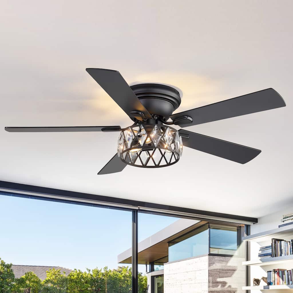 52 inch 5-Blade Flush Mount Crystal Ceiling Fan with Light Remote