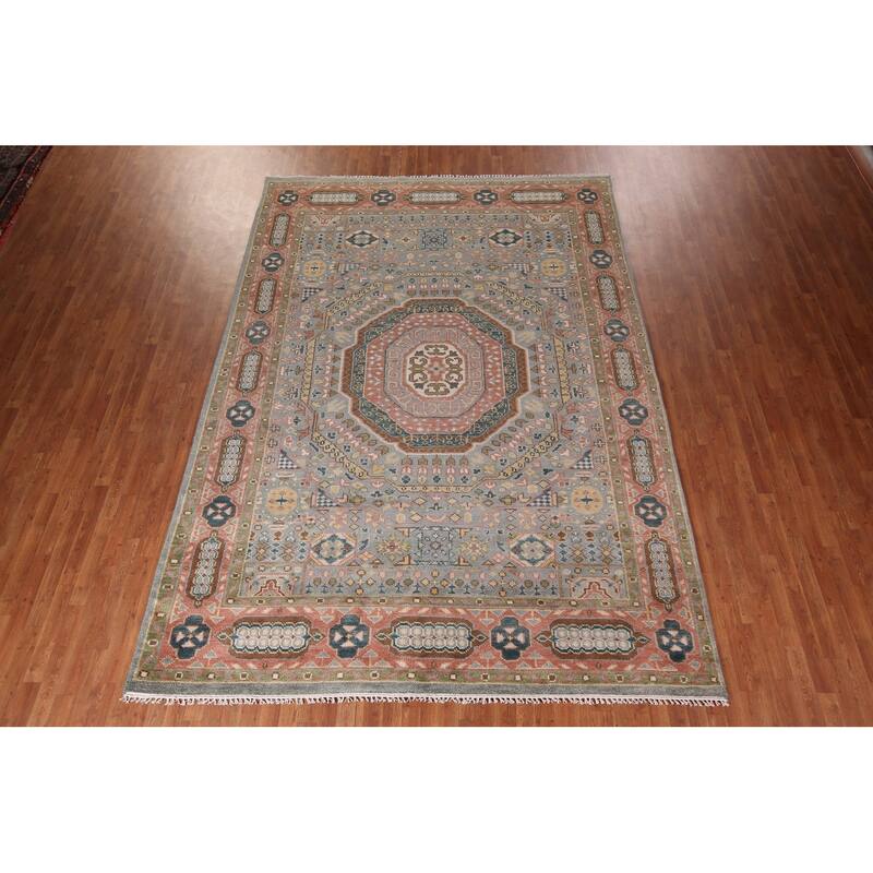 Gray Geometric Khotan Oriental Area Rug Hand-Knotted Wool Carpet - 8'9" x 12'3"