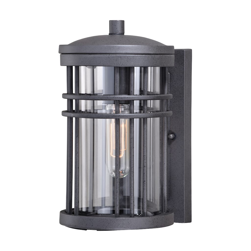 VAXCEL Wrightwood 10.75 in. H 1-Light Vintage Black Dusk to Dawn Sensor Outdoor Wall Sconce, Steel, Clear Glass Shade