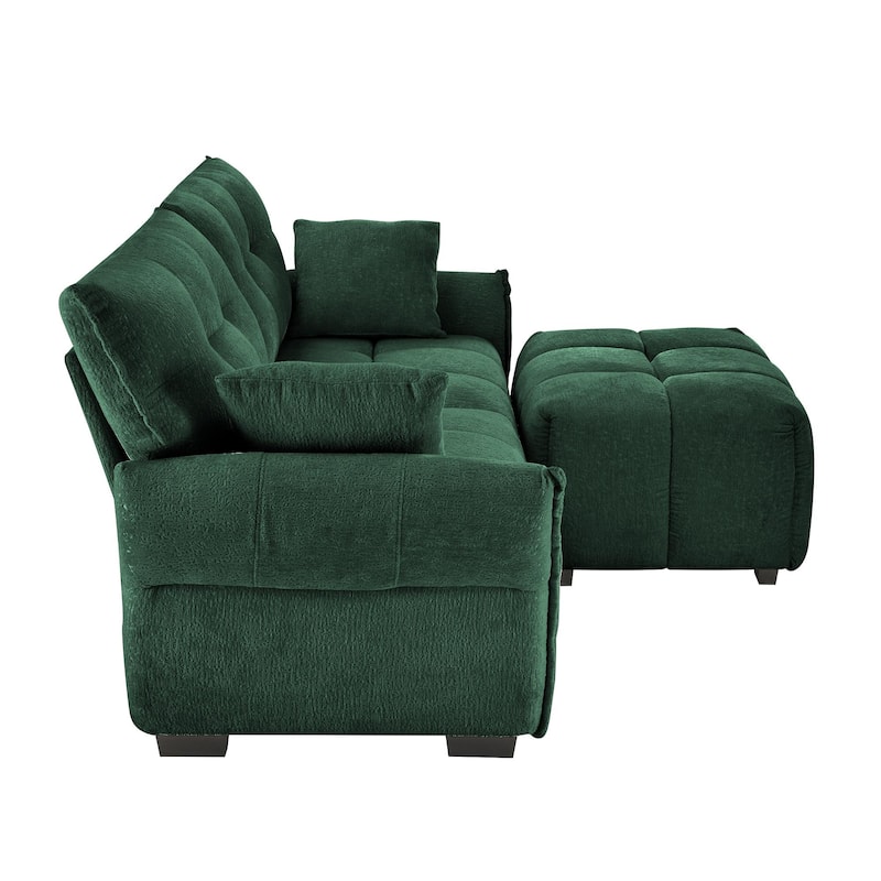 78.7" Chenille 2-Seater Sofa with Ottoman, Minimalist Design and High-Resilience Cushions