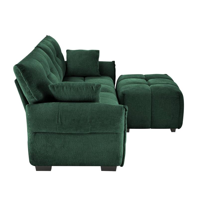 Modern Chenille Fabric 2-Seater Sofa with Ottoman