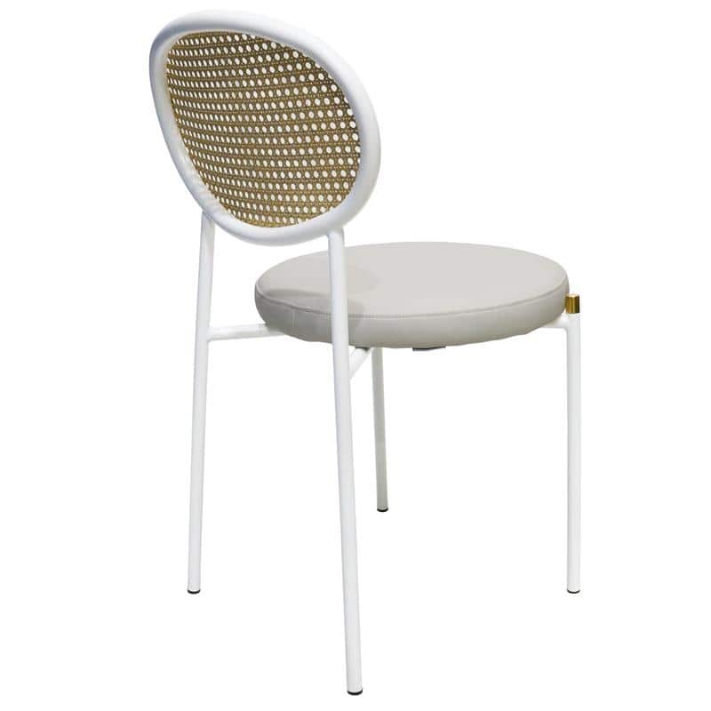 LeisureMod Euston Modern Dining Chair with Upholstered Velvet Seat - Wicker Back and White Stainless Steel Legs Accent Chair