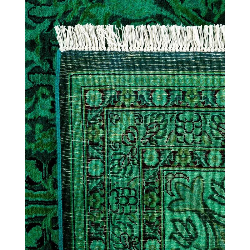 Overton Hand Knotted Wool Vintage Inspired Modern Contemporary Overdyed Green Area Rug - 10' 1" x 13' 0"