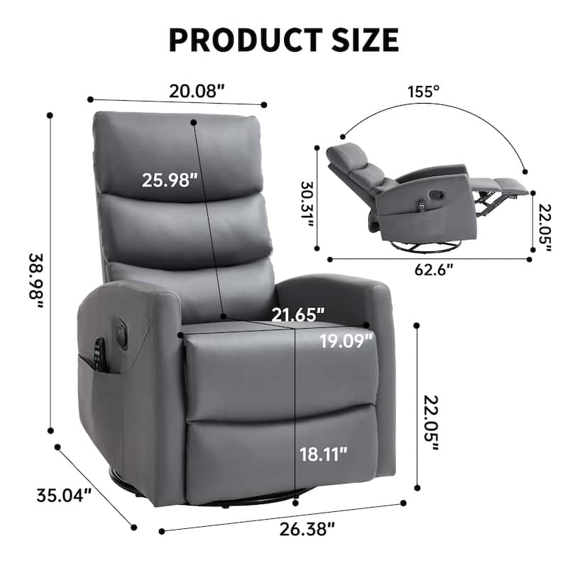 360° Swivel Rocking Recliner with Heat & Massage in Faux Leather