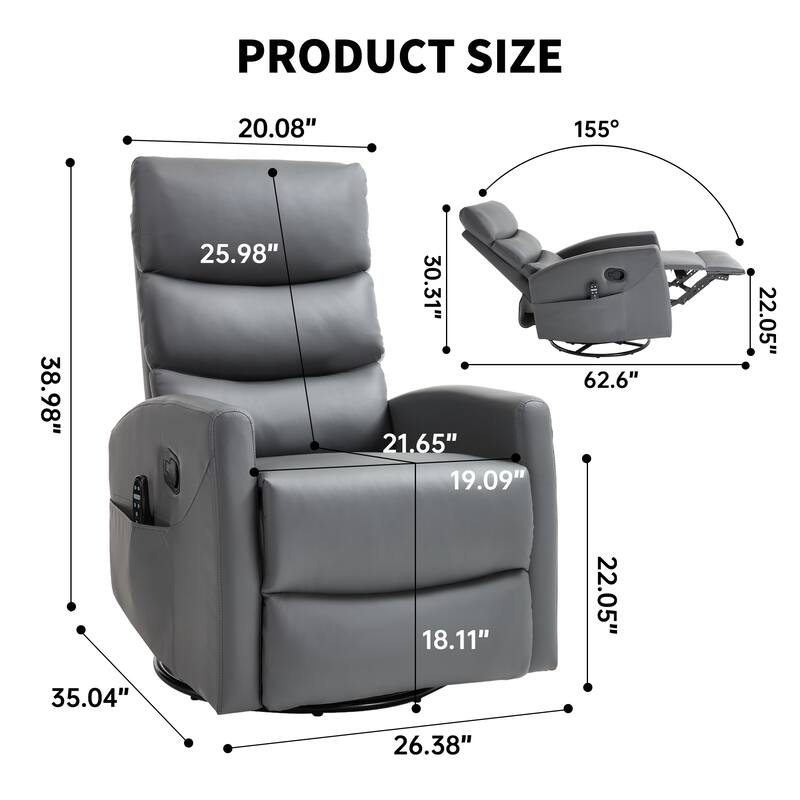 Roomfitters Manual Swivel Rocker Recliner Chair with Heat and Massage Fabric Glider Lounge Sofa for Living Room