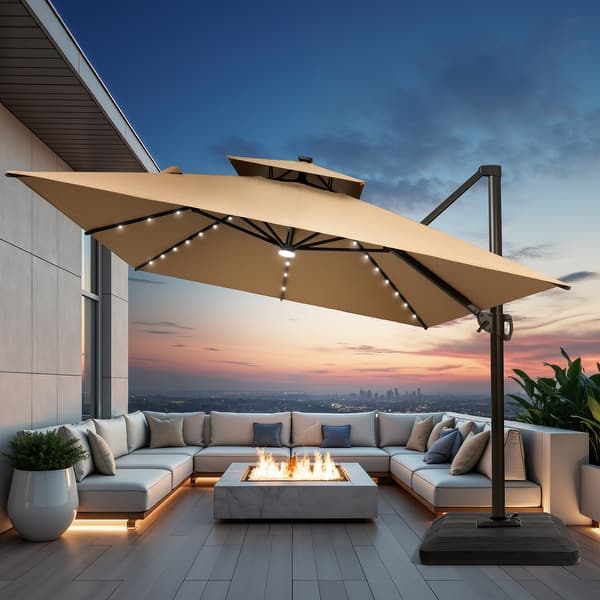 10X13 FT Outdoor Aluminum Cantilever Patio Umbrella Solar LED Light with Weights Base - On Sale - Bed Bath & Beyond - 43023967 10X13 FT Outdoor Aluminum Cantilever Patio Umbrella Solar LED Light with Weights Base - On Sale - Bed Bath & Beyond - 43023967
