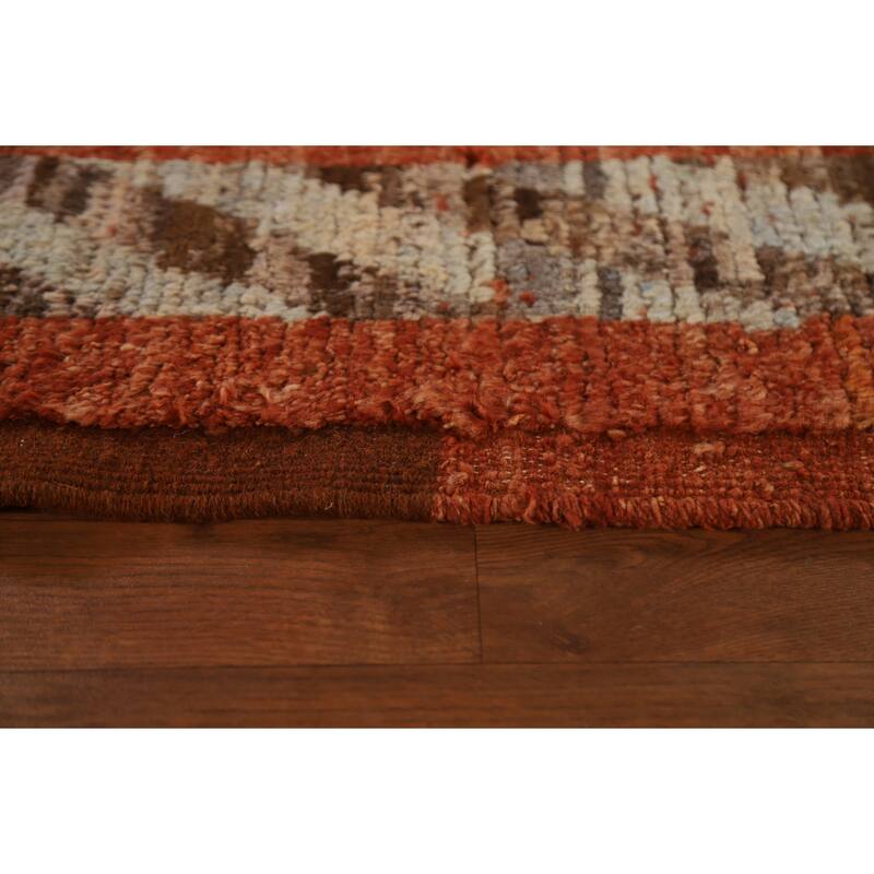 Hand Knotted Oriental 100% Wool Carpet Modern Tribal Oranges & Rust Moroccan Area Rug - 10' 0'' X 7' 1''