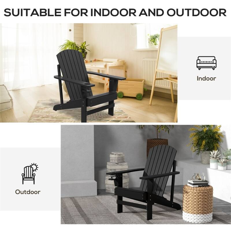 Comfortable Fir Wood Adirondack Chair with Tilt Slatted Back and Wide Armrests and Cup Holder - 28.5" W x 38.2" D x 36.6" H