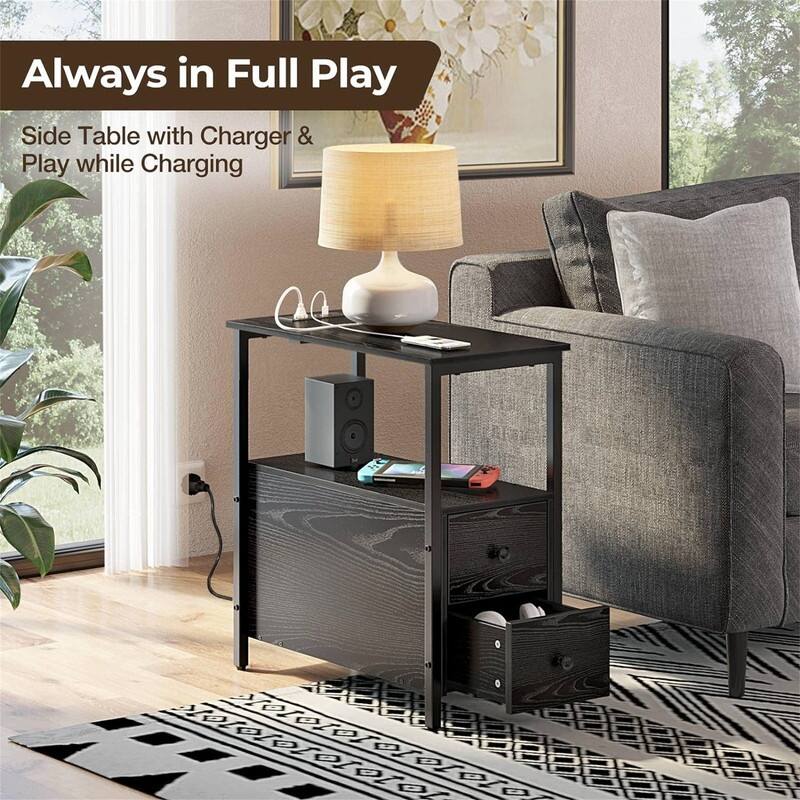 End Table with Charging Station - 23.6"D x 11.8"W x 24.4"H