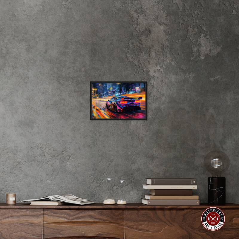 Notoriart Night Drive Vibes Framed Car 1 Piece Canvas Wall Art
