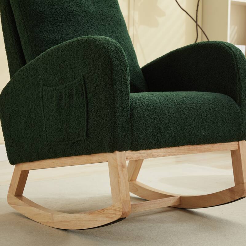 Upholstered Rocking Chair Nursery Chair with High Back and Side Pocket