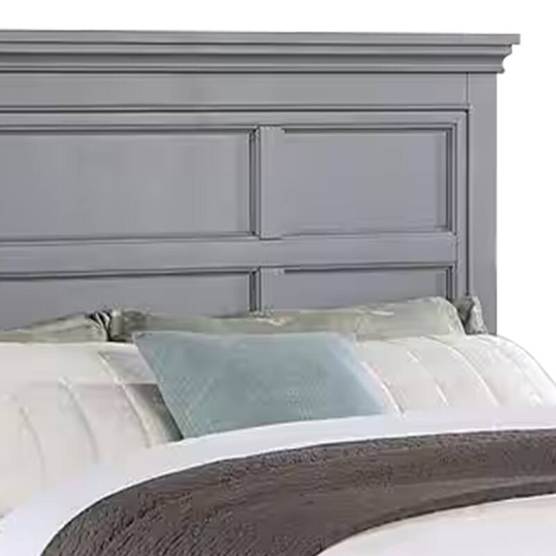 Lile Full Bed with Crown Moulding, Storage Drawers, Gray Solid Wood