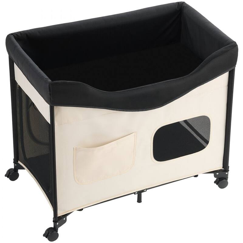 Beige Carbon Steel Dual-Level Pet Bed with Wheels and Foldable Design